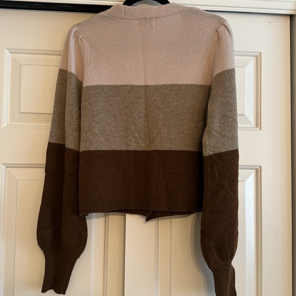 Cami NYC Maya Cardigan Merino Wool in Cream Taupe and Brown - Picture 10 of 10
